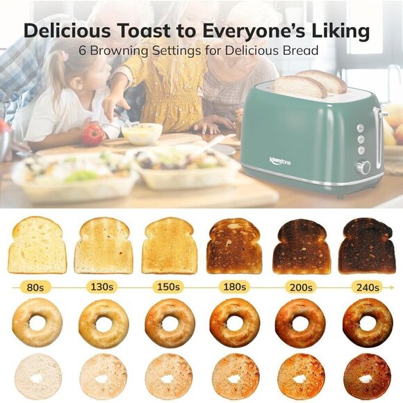 2SliceToaster Retro Stainless green Steel Toaster with Bagel Bread Shade Setting - Picture 3 of 6